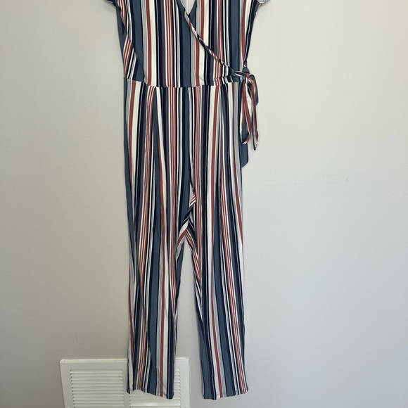 *Derek Heart Pink, Blue, & White Stripe Jumpsuit - Picture 7 of 10